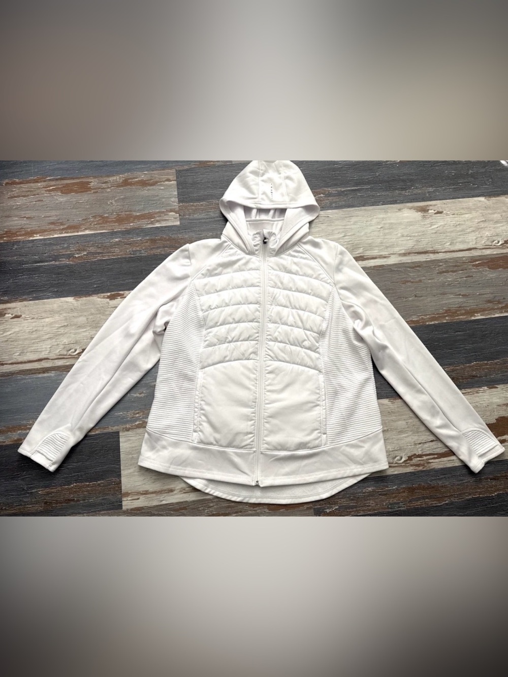 Tek Gear Mixed Media Jacket Women's Plus 1X White Full Zip Hooded Pockets Gym